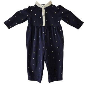 Vintage Gymboree Navy Blue Embroidered Ditsy Floral Jumpsuit Size 18-24 Months